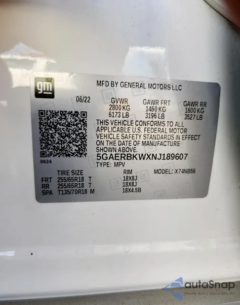 2022 Buick Enclave Essence из США, поврежденный, VIN 5GAERBKWXNJ189607